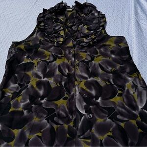 J. Crew Black and Green Floral SILK Button Down Shirt